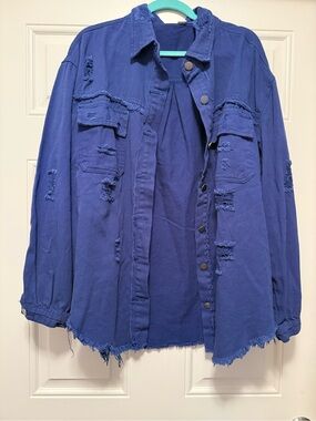 Distressed Women’s Jean Jacket - Blue NWOT